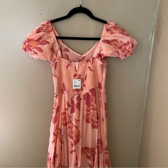 NWT Free People Sundrenched Short Sleeve Maxi Dress in pink combo cotton M - Picture 13 of 14